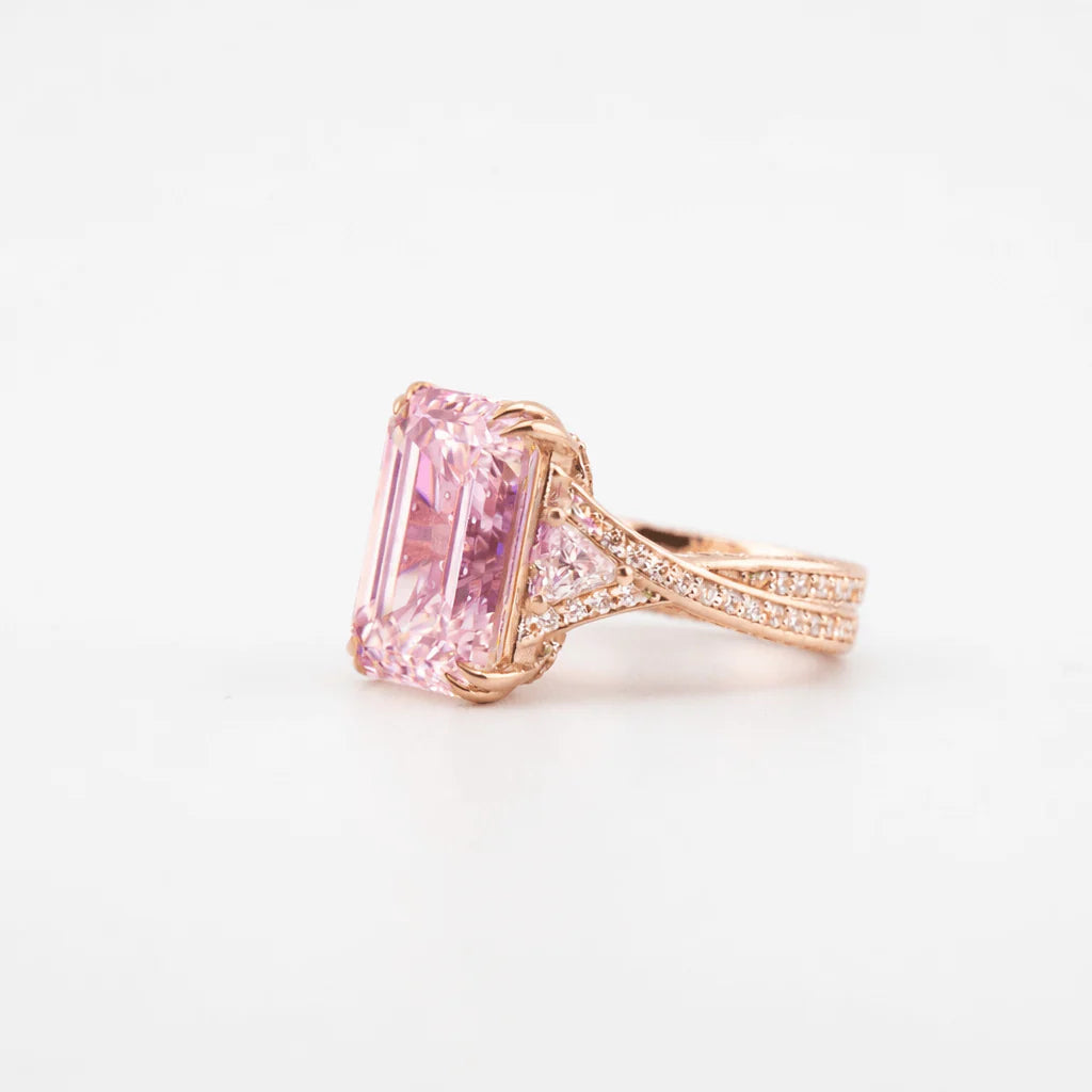 Fancy Pink Emerald Diamond Ring Rose Gold