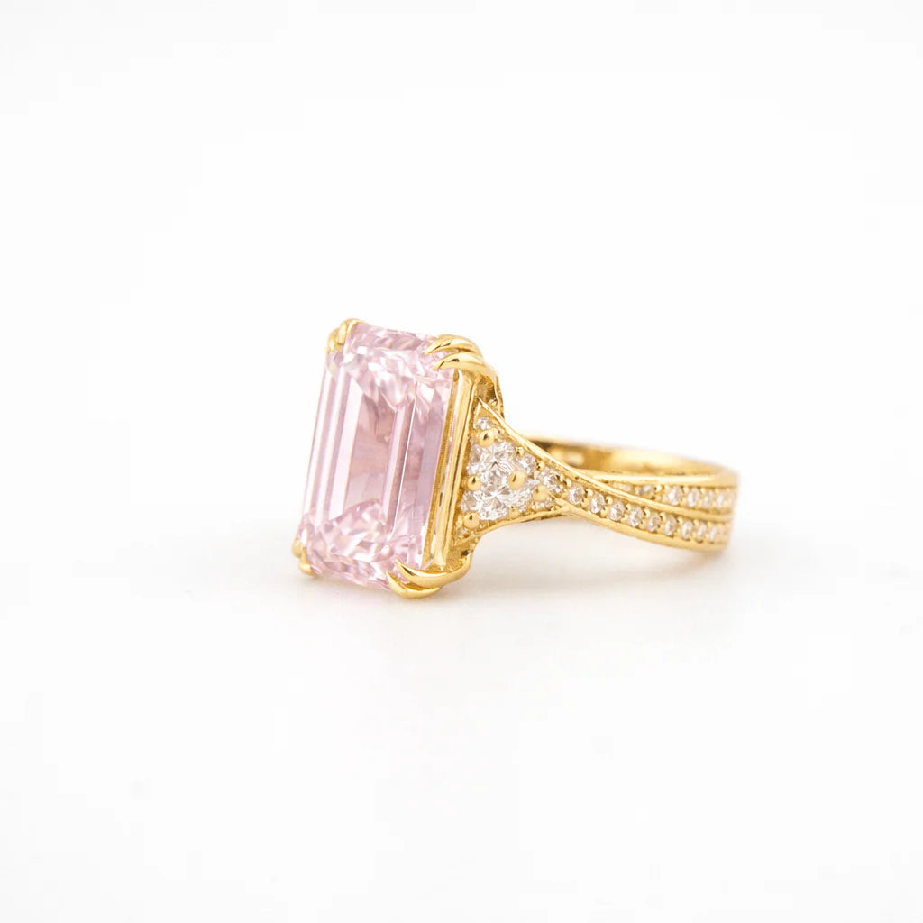 Fancy Pink Emerald Diamond Ring Rose Gold