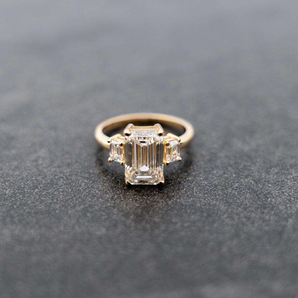Emerald Three Stone Diamond Engagement Ring
