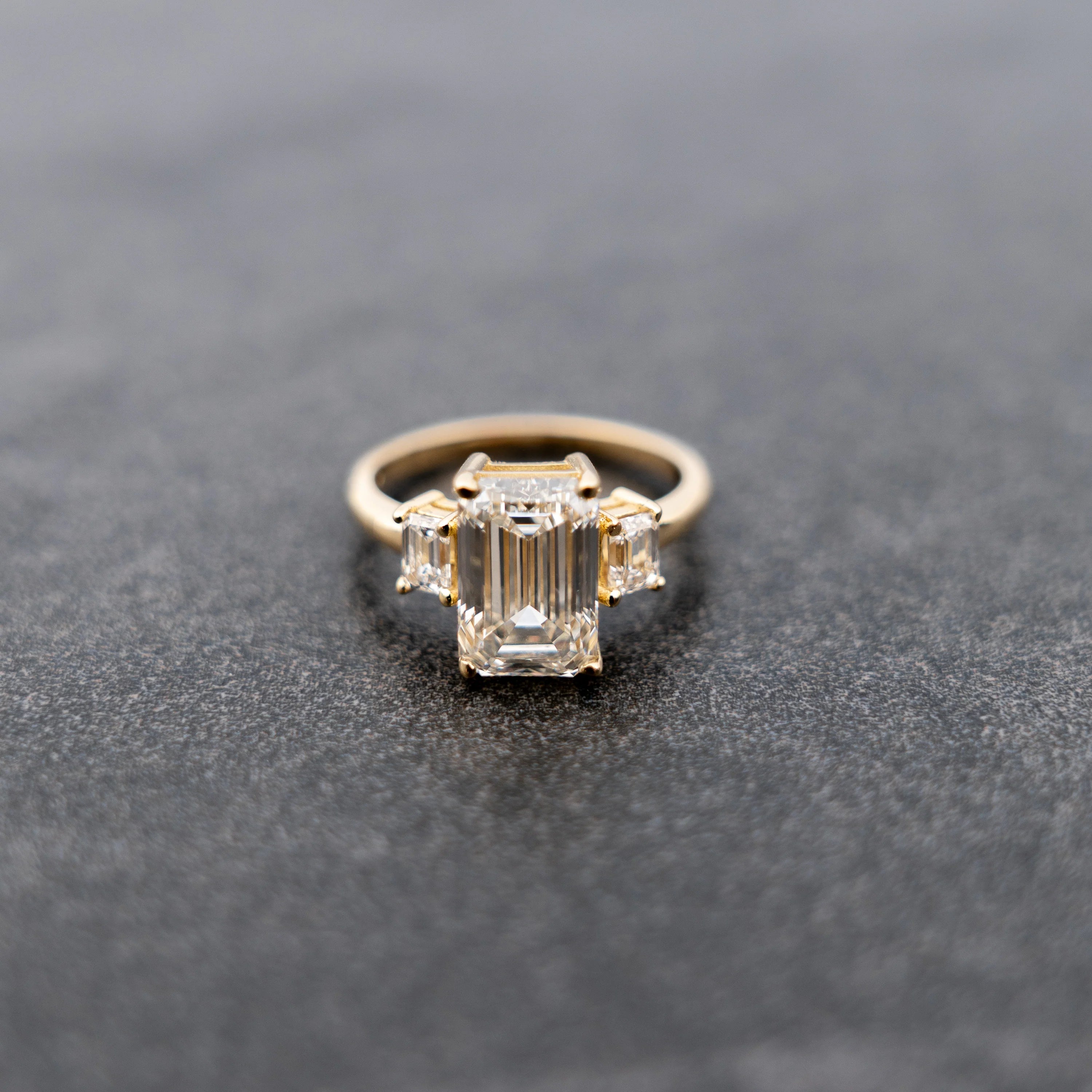 Emerald Three Stone Diamond Engagement Ring
